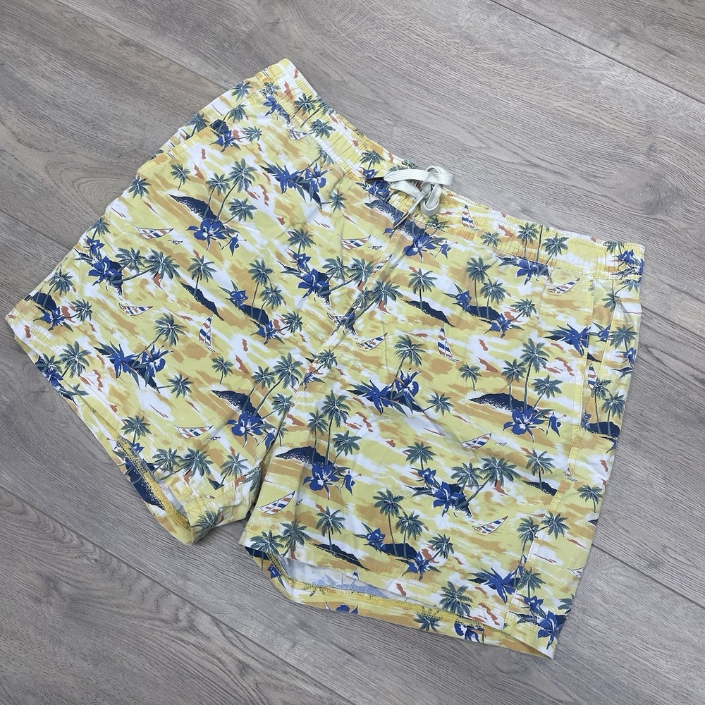 Fair Harbor Yellow Beach Swim Trunks Men's Sz XXL Tropical Beach Resort Flora